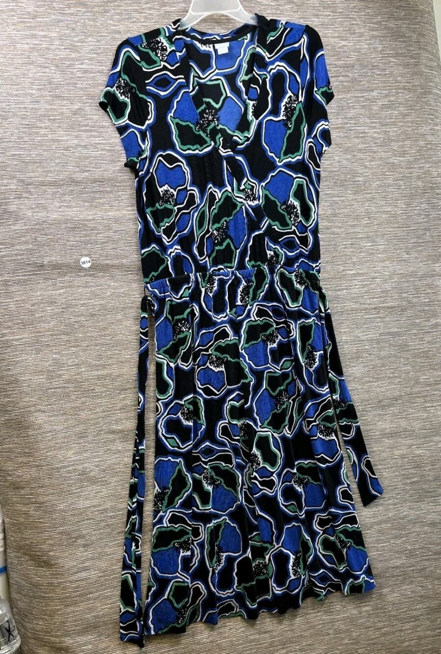 Chico's Travelers Maxi Wrap Dress Size 3 US 16 Black Silky Knit Artsy Coastal